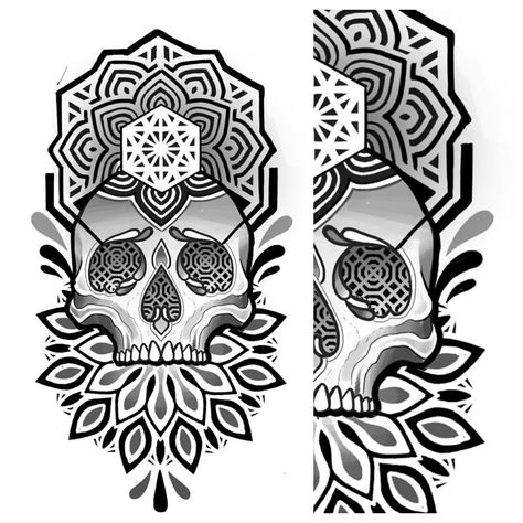 Skull Dotwork, Geometric Tattoo Skull, Dot Work Skull Tattoo, Geometric Art Tattoo, Trippy Skull Tattoo, Geometric Mandala Tattoo, Tattoos Mandala, Design Geometric, Geometric Mandala