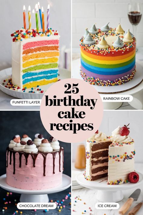 25 Birthday Cake Recipes That Will Make You the Party Hero – Hangry Hanna How To Make A Surprise Cake, Chocolate Birthday Cake With Sprinkles, Cool Cakes To Make, Homemade Birthday Cake Recipes, Simple Bday Cakes For Women, 25 Birthday Cake, Birthday Cake Recipes, Homemade Birthday Cake, Best Birthday Cake