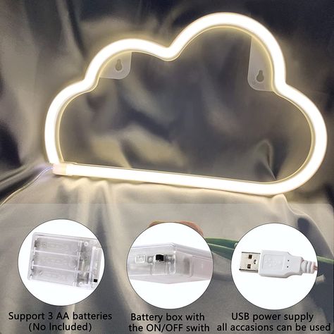 Cloud Neon Signs, LED Cloud Neon Light for Wall Decor, Battery or USB Powered Cloud Sign Shaped Decoration Wall Lights for Bedroom Aesthetic Teen Girl Kid Room Christmas Birthday Wedding Party White Wall Lights For Bedroom, Christmas Lights In Bedroom, Lights For Bedroom, Aesthetic Room Ideas, Cloud Lights, Girl Kid, Neon Sign Bedroom, Cloud Shapes, Kid Room