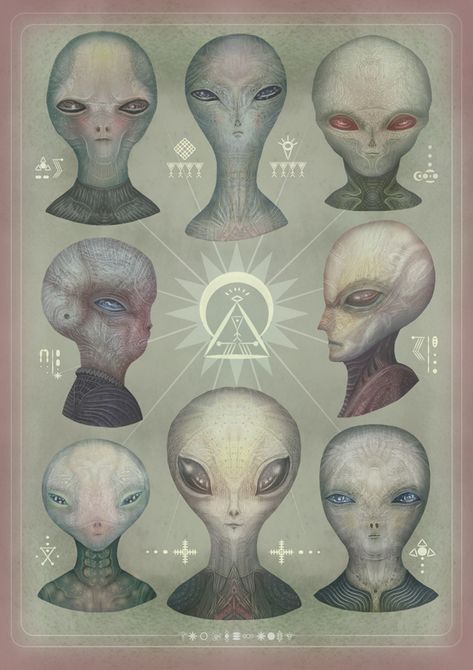 The Greys is a brilliant series of animated portrait illustrations by Finland-based artist Vladimir Stankovic depicting the paranormal Grey alien species. You can view the complete collection of aliens on Behance and Tumblr. We have previously written about Vladimir and his beautiful series of animated illustrations fusing molluscs and insects. Alien Encounters, Alien Artwork, Grey Alien, Arte Alien, Alien Concept, Aliens And Ufos, Extra Terrestrial, Space Aliens, Ufo Sighting