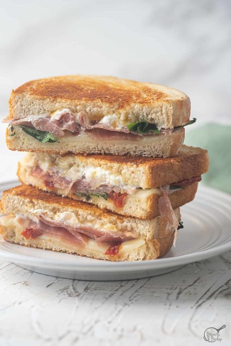 This gourmet grilled cheese sandwich is packed with flavor from tangy goat cheese, salty prosciutto, and sweet fig jam. Goat Cheese Sandwich, Gourmet Grilled Cheese Sandwich, Jam Sandwich, Gourmet Grilled Cheese, Grilled Sandwich, Fig Jam, Provolone Cheese, Cheese Sandwich, Grilled Cheese Sandwich