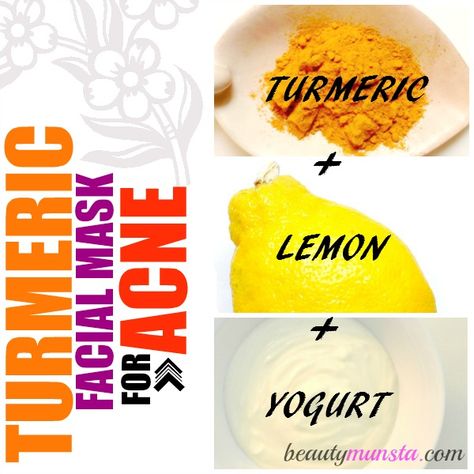 Recipes For Clear Skin, Tumeric For Acne, Masks For Acne, Face Care Acne, Face Mask Ingredients, Lemon Mask, Homemade Facial, Mask Recipes, Homemade Facial Mask