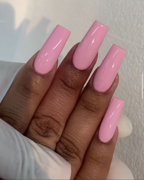 Bright Pastel Pink Nails, Light Pink Arclyc Nail, Caufin Nails, Pink Nail Shades, Bright Pink Acrylic Nails, Solid Color Acrylic Nails, Nice Hands, Pastel Pink Nails, Trolls Cake