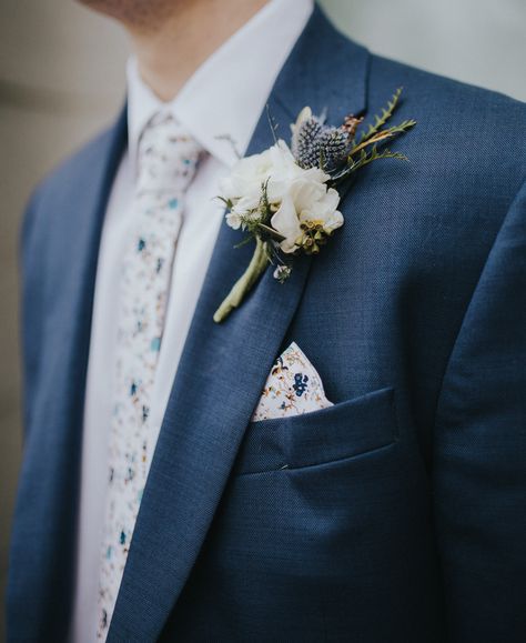 Blue thistle boutonnière Thistle Boutonniere, Blue Boutonniere, Blue Thistle, 2023 Prom, Wedding 2024, Black Suit, Cornflower Blue, Black Suits, Boutonniere