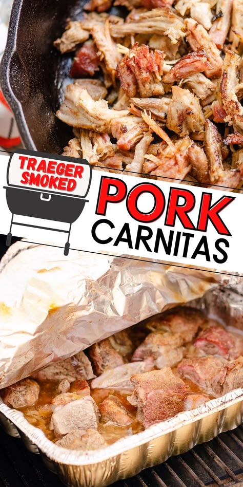 Smoked Pork Carnitas, Traeger Pulled Pork, Pulled Pork Carnitas, Pork Carnitas Recipe, Traeger Grill Recipes, Smoked Pork Shoulder, Mexican Flavors, Pulled Pork Tacos, Carnitas Recipe