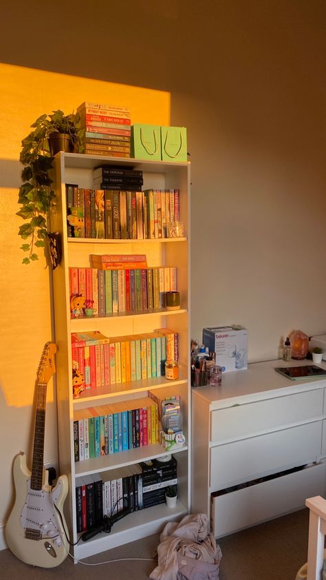 Bedroom Bookshelf Aesthetic, Bookshelf Layout Ideas, Bookshelves For Bedroom, Organised Bookshelf, Book Girl Room, Small Room Bookshelves, Room Bookshelf Aesthetic, Bookworm Room Aesthetic, Cute Book Shelves