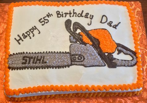 Chainsaw Cake, Chainsaw Tattoo Ideas, Chainsaw Birthday Cake, Chainsaw Cake Ideas, Logging Truck Cake, Cake For Carpenter, Silicone Muffin Cups, Thomas Birthday, Unique Birthday Cakes