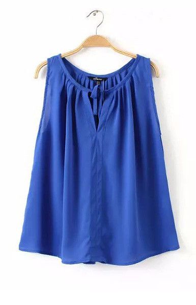 Tied Chiffon Sleeveless Blouse: Chiffon Sleeveless Top, Sleeveless Chiffon Blouse, Lace Tee, Pleated Blouse, Quality Dresses, Mode Fashion, Chiffon Top, Blouse Styles, Sleeveless Blouse