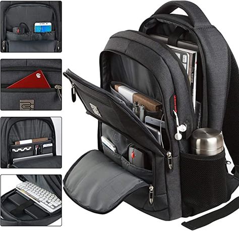 Laptop Backpack with USB Charging&Headphone Port,Anti-Theft Business Laptop Backpack with Breathable Padded Shoulder Strap, Water Resistant Computer Rucksack for School/Work/Travel : Amazon.co.uk: Computers & Accessories Slim Backpack, Waterproof Laptop Backpack, School Computers, Travel Laptop Backpack, Compact Umbrella, Business Backpack, Backpack Reviews, Luggage Strap, Macbook Laptop