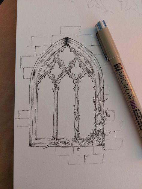 Cottage Window Drawing, Window Shading Drawing, Stained Glass Window Sketch, Gothic Window Drawing, Castle Window Drawing, Old Window Drawing, Stain Glass Window Drawing, Gothic Cathedral Window Tattoo, Arched Window Tattoo