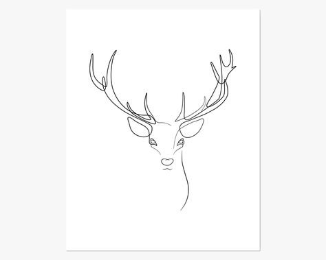 Stag Head Printable, Stag Wall Art Print, Deer Line Art, Deer Wall Art, Minimal Animal, Animal Lovers Gift, Wildlife Art, Christmas Gifts Stag Tattoo Minimalist, Minimalist Animal Tattoo Ideas, Stag Outline Tattoo, One Line Deer Tattoo, Simple Elk Tattoo, Fine Line Stag Tattoo, Elk Line Art, Deer Tattoo Minimalist, Christmas Art Minimalist