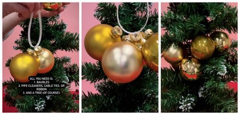 We tried the viral £1 TikTok bauble cluster hack — here's how it went Frosted Garland, Fir Christmas Tree, Felt Banner, Pipe Cleaners, Small Christmas Trees, Glass Bauble, Cable Tie, Viral Tiktok, Gold Christmas Tree