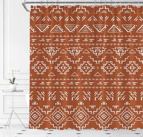 Southwest Bathroom Ideas, Southwest Shower Curtain, African Shower Curtain, Western Shower Curtain, Western Curtains, Western Bathroom, Curtains Decor, Orange Shower Curtain, Ranch House Decor