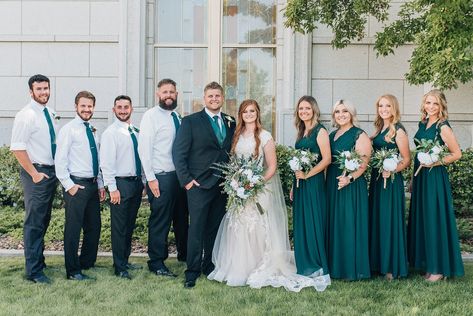 Teal Wedding Party Groomsmen, Teal And Gray Bridesmaid Dresses, Peacock Bridesmaid Dresses And Groomsmen, Dark Teal Groomsmen Attire, Teal Wedding Groomsmen, Teal Groomsmen Attire, Bridesmaid And Groomsmen Pictures, Teal Bridal Party, Teal Groomsmen