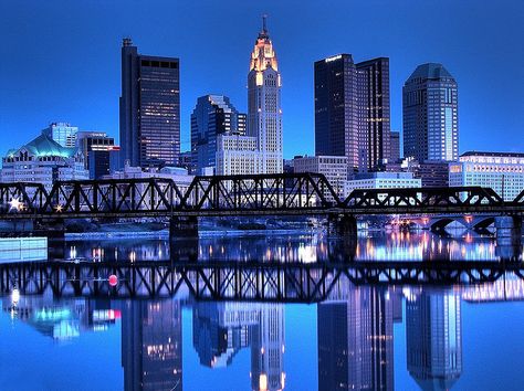 Columbus skyline.  Photo by Matt Kazmierksi Columbus Skyline, City Of Columbus, German Village, Best Weekend Getaways, Columbus Ohio, City Skyline, Weekend Getaways, Columbus, At Night