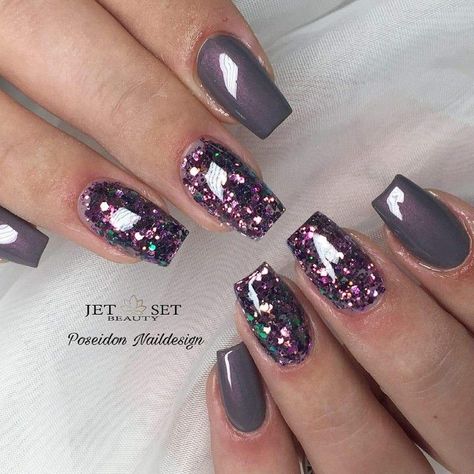 Skittles Nails, Purple Glitter Nails, Feather Nails, Boho Nails, Fancy Nails Designs, Pretty Nail Art Designs, Sparkle Nails, Get Nails, Nail Designs Glitter