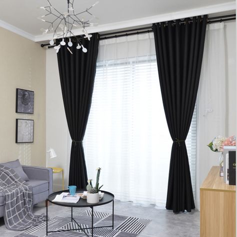 Black Curtains Living Room, Black Curtains Bedroom, Black White Curtains, White Curtains Living Room, White Curtains Bedroom, Curtains Living Room Modern, House Background, Black And White Living Room, Plain Curtains