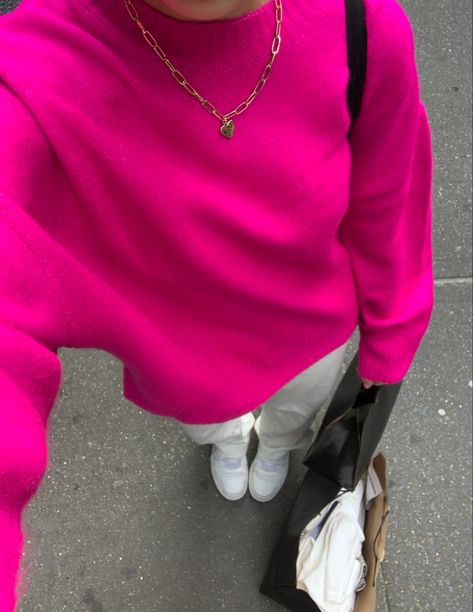 Hot Pink Sweatshirt, Crewneck Outfit, Hot Pink Outfit, Fake Insta, Cherry Dress, Woman Clothes, Fall 24, Outfits 2023, Pink Crewneck