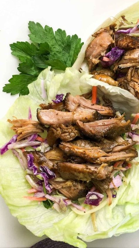 Pulled Pork Lettuce Wraps, Pork Lettuce Wraps, Crockpot Ideas, Slow Cooker Pulled Pork, Lettuce Wraps, Pulled Pork, Pork Recipes, Cooker Recipes, Slow Cooker Recipes