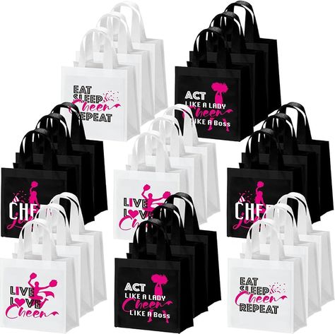 Amazon.com - Locmeo 24 Pcs Cheer Bags Bulk Cheerleaders Themed Non Woven Tote Gift Bags Eat Sleep Cheer Bag Cheerleading Goodie Snack Treat Bag Cheer Accessories for Sports Team Girls Youth Party Supplies Cheer Competition Goodie Bags, Cheer Snacks Ideas Goodie Bags, Sport Snack Bags, Cheer Goodie Bag Ideas, Cheer Snacks, Cheer Treats, Cheer Competition Gifts, Snack Treat Bags, Cheer Bags