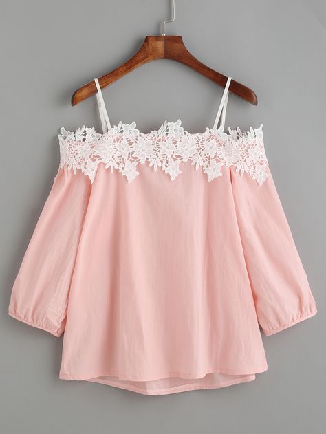 Shop Pink Embroidered Lace Applique Cold Shoulder Blouse online. SheIn offers Pink Embroidered Lace Applique Cold Shoulder Blouse & more to fit your fashionable needs. Lace Vest Top, Women Crop Tops, Lantern Sleeved Blouses, Cold Shoulder Lace, Casual Long Sleeve Shirts, Sleeves Clothing, Crop Top Blouse, Women Shirts Blouse, Casual Blouse