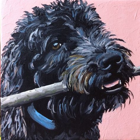 Black Labradoodle Painting, Black Cockerpoo, Black Dog Painting, Labradoodle Watercolor, Labradoodle Painting, Labradoodle Art, Painting Clipart, Dogs Watercolor, Black Labradoodle