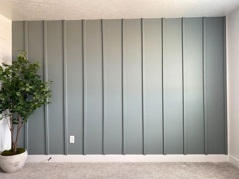 Board And Batten Nursery, Green Wall Color, Diy Board And Batten, Nursery Accents, Blue Wall Colors, Nursery Accent Wall, Grey Accent Wall, Walls Ideas, Green Accent Walls