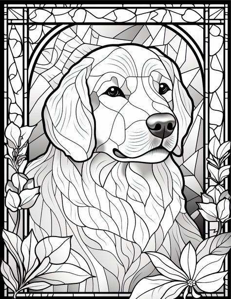 Stained glass golden retriever coloring page for adults from our Stained Glass Dogs Coloring Book which features 50 detailed designs of stained glass Dachshunds, Bulldogs, Pugs, Huskies and more. #coloring #coloringbook #coloringbookforadults #coloringforadults #coloringpages #coloringaddict #coloringforgrownups #adultcoloring #adultcoloringbook #stainedglass #dog Golden Retriever Stained Glass Pattern, Golden Retriever Coloring Pages, Stained Glass Dogs, Stained Glass Coloring Pages, Colouring Pictures, Dog Coloring Book, Modern Hand Embroidery Patterns, Glass Things, Coloring Pages For Grown Ups