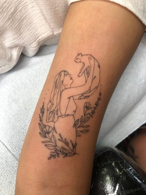 Woman And Cat Tattoo, Cat And Woman Tattoo, Cat And Owner Tattoo, Cat And Human Tattoo, Fine Line Portrait Tattoo, Cat Tattoo With Flowers, Line Drawing Tattoos, Mother Nature Tattoos, Single Line Tattoo