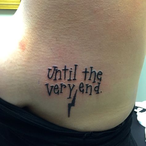 "You'll stay with me?" "Until the very end." Harry Potter Until The Very End Tattoo, Tattoos Memorial, End Tattoo, Harry Potter Texts, Until The Very End, Harry Potter Tattoos, Text Tattoo, Harry Potter Tattoo, Ink Inspiration