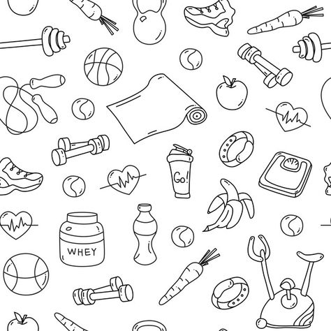 Gym Doodles, Fitness Doodles, Gym Icon, Doodles Art, Fitness Art, Doodle Icon, Background Drawing, Easy Doodles Drawings, Doodle Illustration