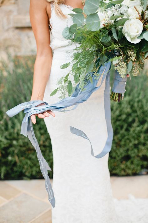 Something blue ribbons: http://www.stylemepretty.com/2015/07/04/the-prettiest-red-white-blue-wedding-details/ Wedding Bouquet Ribbon, Wedding Products, Ribbon Bouquet, Boda Mexicana, Something Blue Wedding, Dusty Blue Weddings, Blue Bouquet, Blue Wedding Dresses, Winery Weddings