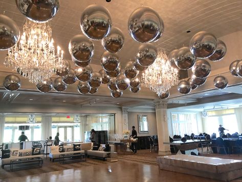 IMG_4901.HEIC | Ceiling Balloons Decor Ceiling Balloons, Balloons Decor, Silver Balloon, Metallic Balloons, Floor Ceiling, Preakness, Ceiling Decor, Event Space, Dance Floor