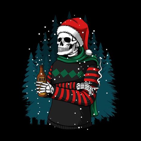 Feliz navidad, invierno, cráneo, vector,... | Premium Vector #Freepik #vector #fondo #navidad #vintage #invierno Navidad Dark, Navidad Aesthetic, Skull Christmas, Skeleton Christmas, Christmas Skull, Scary Christmas, Japan Illustration, Creepy Christmas, Dark Christmas