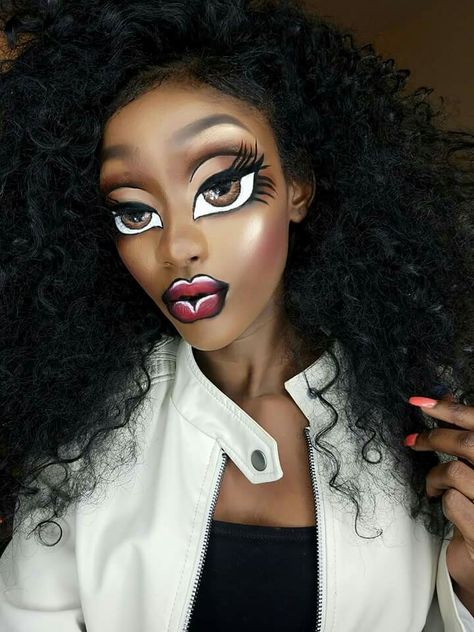 Doll Make Up Halloween, Bratz Doll Makeup Halloween, Brats Doll Makeup Halloween, Halloween Makeup Costumes, Sasha Bratz Doll Makeup Look, Bratz Drag Makeup, Doll Makeup Halloween, Bratz Doll Makeup, Cartoon Makeup