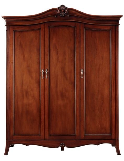 St Tropez collection wood 3 door armoire. Carved from solid mahogany into delicate patterns and curves then meticulously polished by hand to create a breathtaking antique polished finish. Mahogany Bedroom Furniture, French Style Bedroom Furniture, Wooden Almirah, Three Door Wardrobe, French Style Bedroom, 3 Door Wardrobe, Triple Wardrobe, Mahogany Furniture, Barrel Furniture