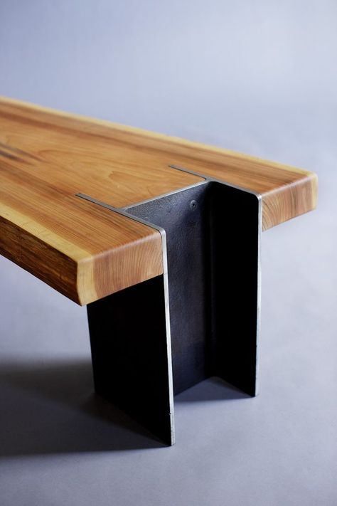 10 Unique Pairings Of Materials Revolving Around Wood Live Edge Bench, Kursi Bar, Homemade Tables, Solid Coffee Table, Industrial Design Furniture, Rustic Bench, Vintage Industrial Furniture, Classroom Furniture, Diy Classroom