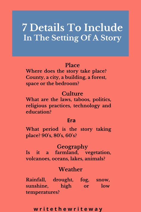 Using everything in a story to describe setting (description writing), such as geography, place, culture and era to describe setting is a way for writers to bring places to life in the reader’s mind. How To Describe Places In Writing, How To Be Descriptive In Writing, How To Describe A Setting In A Story, Writing Tips Describing Places, Place Description Writing, How To Describe A Castle, Setting For Story, How To Describe A Setting, How To Describe A Forest In Writing