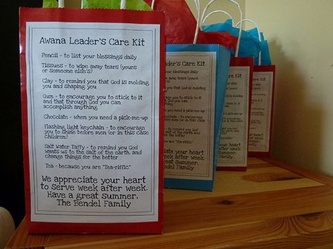 AWANA Teachers Survival Kit- love this!  Thanks for sharing! Awana Puggles, Awana Crafts, Awana Sparks, Awana Cubbies, Cubby Ideas, Survival Kit For Teachers, Teacher Survival, Volunteer Gifts, Volunteer Appreciation