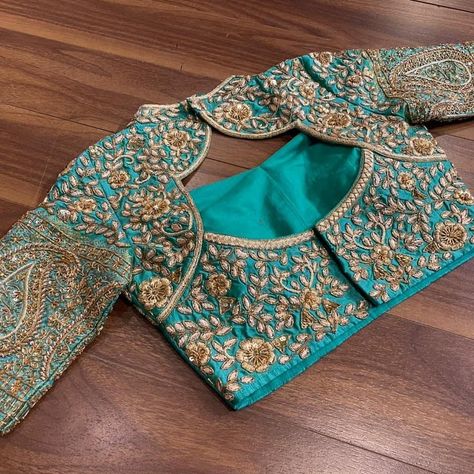 Latest Heavy Blouse Design, Unique Embroidery Designs For Blouse, Blaus Design Latest For Chaniya Choli, Blue Bridal Blouse Designs, Heavy Blouse Designs Latest, Marriage Blouse Designs Latest, Traditional Blouse Designs Weddings, Back Open Blouse Designs, Heavy Maggam Work Blouse Designs Latest