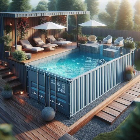 Container-Shaped Pool Backyard Retaining Walls, Backyard Upgrades, Shipping Container Pool, Container Pool, Indoor Pool Design, Ultimate Backyard, Modern Pool, Small Pool Design, Pool Sizes