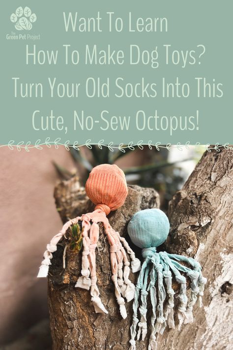 Title of Want to learn how to make dog toys? Turn your old socks into this cute, no-sew octopus! with image of two DIY octopus dog toys made from used socks Sock Toys For Dogs, Dog Toys From Socks, Sock Dog Toys Diy, Upcycled Dog Toys, Sock Octopus, Make Dog Toys, Diy Sock Toys, Volunteer Ideas, Animal Enrichment