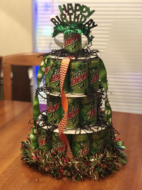 Mountain Dew Birthday Cake Mountain Dew Cake Design, Mtn Dew Cake, Mountain Dew Gift Ideas, Cake For Boss Birthday, Dew Cake, Mountain Dew Cake, Adult Gifts, Christmas Candy Gifts, Boss Birthday