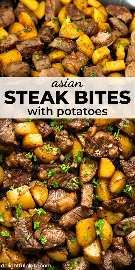 Dinner Recipes Asian, Steak Bites And Potatoes, Asian Steak, Beef Cubes, Asian Steak Bites, Crockpot Recipes Beef Stew, Recipes Asian, Potato Dinner, Beef Stew Crockpot