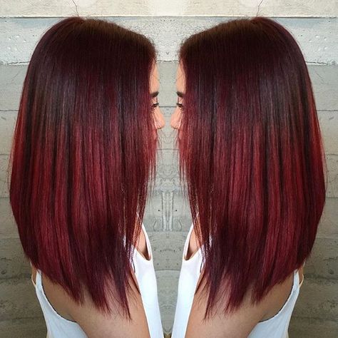 "Cherry Melt... By Butterfly Loft stylist Masey @masey.cheveux" Photo taken by @butterflyloftsalon on Instagram, pinned via the InstaPin iOS App! http://www.instapinapp.com (02/09/2016) Red Hair Mid Length, Dark Brown Red Ombre, Long Bob Red Hair, Red Hair With Layers, Dark Hair Red Highlights, Burgundy Balayage Hair, Medium Length Red Hair, Bob Red Hair, Hair Color Red Highlights