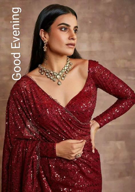 Wine Red Saree For Farewell, Girlish Blouse Design For Saree, Girlish Saree, Sabyasachi Gown, Net Saree Blouse Designs, Red Sari, Saree Ideas, Red Bridal Dress, Simple Saree Designs