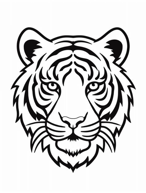 Easy Tiger Painting, Easy Tiger Drawing Simple, Tiger Simple Drawing, Tiger Clipart Black And White, Tiger Face Stencil, Tiger Face Sketch, Tiger Head Outline, Tiger Drawing Simple, Tiger Face Illustration