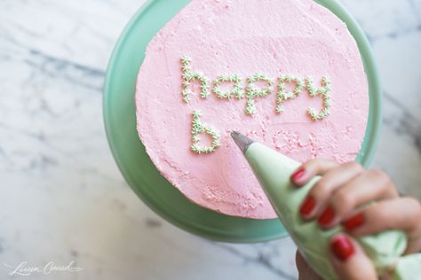 Edible Obsession: The Easiest Cake Lettering Tutorial Ever | LaurenConrad.com Ice Letters, Cake Outline, Lemon Cake Cookies, Three Ingredient Cookies, Bubble Cake, Store Bought Frosting, Cake Lettering, Cake Writing, Devils Food Cake