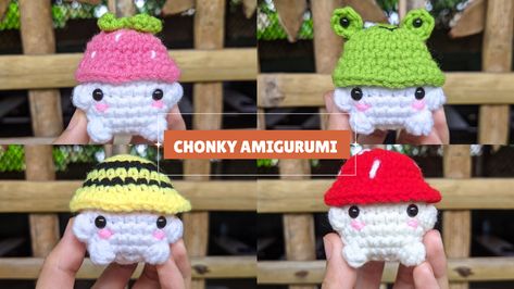 Mushroom With Frog, Crochet Clips, Boy Crochet Patterns, Crochet Collar Pattern, Frog Hat, Easy Amigurumi, Crochet Plushies, Hat Patterns Free, Crochet Mushroom