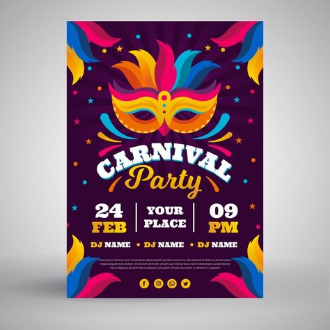 Panfleto de festa de carnaval em design ... | Free Vector #Freepik #freevector #aviador #poster #festa #projeto Vintage Carnival Party, Rio Party, Masquerade Party Invitations, Carnival Design, Yearbook Themes, Corporate Brochure Design, Halloween Templates, Brochure Template Layout, Carnival Themes